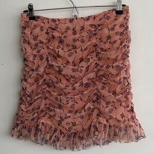 Victoria Secret Ruched Mesh Mini Skirt Peach/Roses, Size L